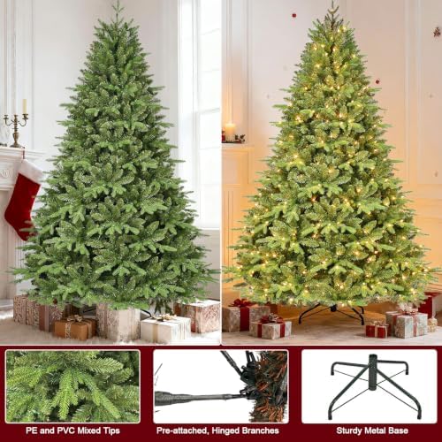 Treepool 8FT Prelit Artificial Christmas Tree, 3062 PE/PVC Tips, 600 Lights