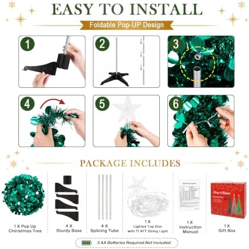 5FT Pop Up Christmas Tree with Lighted Top Star for Christmas Decorations