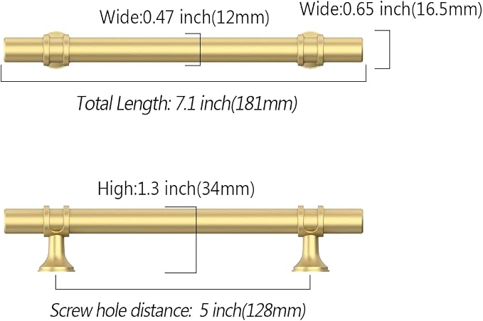 Asidrama 10 Pack 5 Inch(128mm) Brushed Gold Kitchen Cabinet Handles, Cabinet Pulls Kitchen Cabinet Hardware Cupboard Handles Drawer Pulls