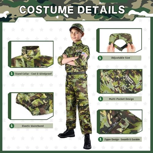 Metemot Kids Army Costume for Boys, Soldier Boys Halloween Costume Age 3-12