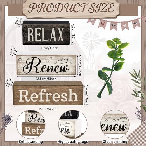 Lineshading 4 Pcs Farmhouse Bathroom Shelf Decor, Relax Renew Refresh Signs
