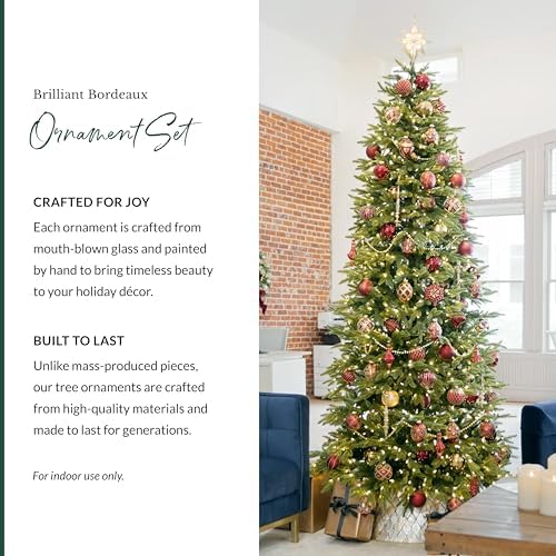Balsam Hill Brilliant Bordeaux Bauble Christmas Ornaments Set - Glitter & Grandeur Vintage Style Tree Ornaments, 25 Pieces for Holiday Décor
