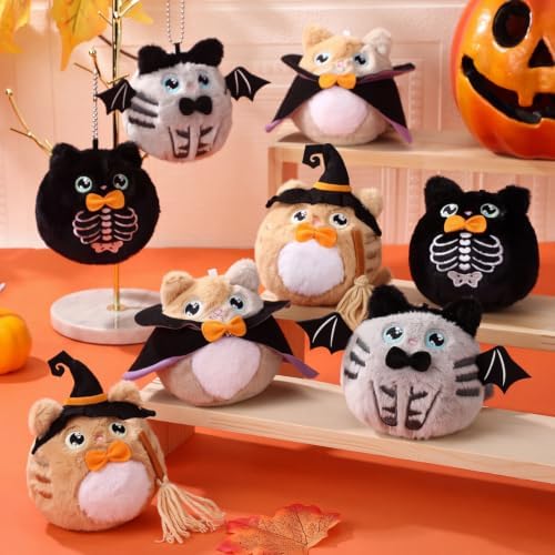 Soulchen 8 Pcs 4 Inch Halloween Stuffed Animal Plush Cat Keychain Bulk