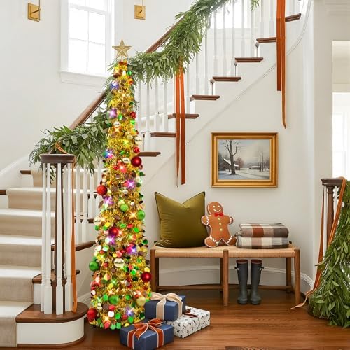 N&T NIETING Pop Up Christmas Tree with Lights & Ornaments, 6FT, Gold
