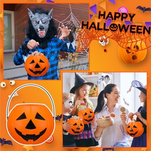Beeveer 8 Pcs Plastic Pumpkin Buckets, Halloween Candy Baskets, Funny