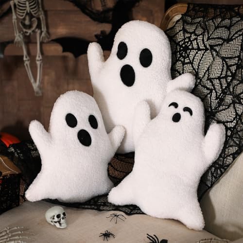 Konohan 3 Pcs White Ghost Halloween Throw Pillows Lovely Plush Stuffed