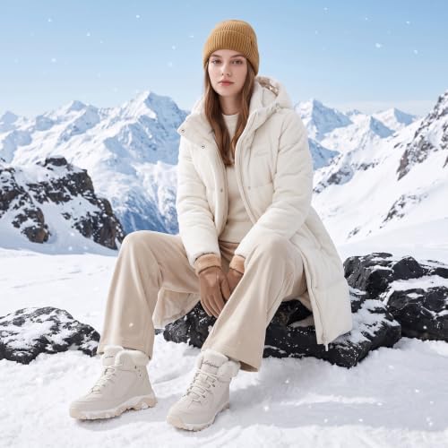 Littleplum Womens Snow Boots - Warm Fur Line Anti Slip Winter Short Boots Comfortable Lace Up Ankle Booties for Outdoor Hiking