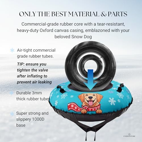 Snow Tube for Adults & Kids | Heavy Duty Inflatable Snow Tube with Super Slick Base, Freeze-Proof 1000D Base | Durable Snow Sled for Kids | Snow Dog Series: Golden Retriever