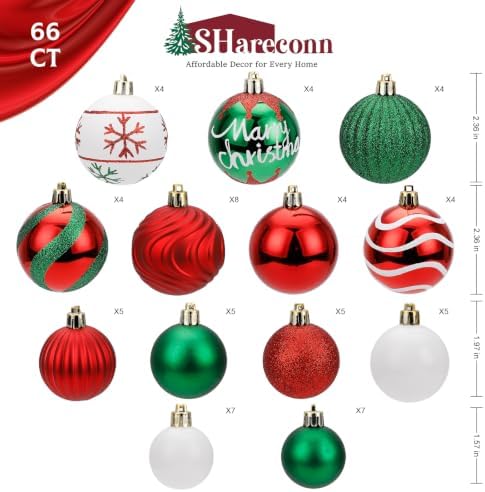 SHareconn 66Pcs Christmas Tree Decorations, Christmas Tree Ornaments Set