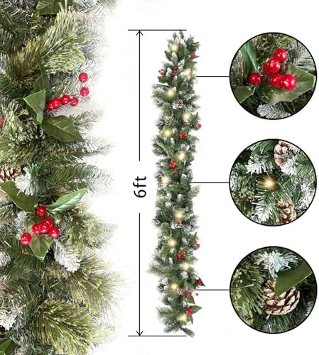 HipTree 6FT Christmas Garland with Lights for Mantel with Timer