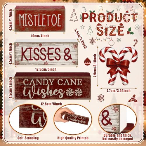 Lineshading 4 Pcs Christmas Table Decorations Wooden Candy Cane Decor Christmas Centerpiece Rustic Winter Tiered Tray Decor Red and White Candy Cane Block Signs Gift Xmas Decoration for Home Decors