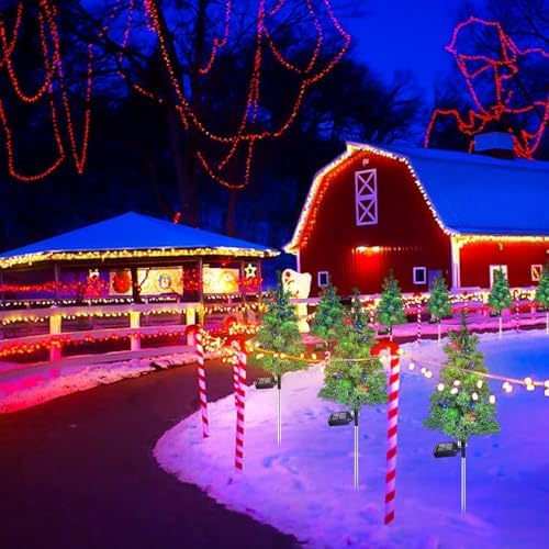 6PCS Solar Christmas Tree Garden Stake Lights Waterproof Christmas Decorations Tree Lights Outdoor Xmas Tree Light Christmas décor Pathway Lights Patio Yard（6PCS）