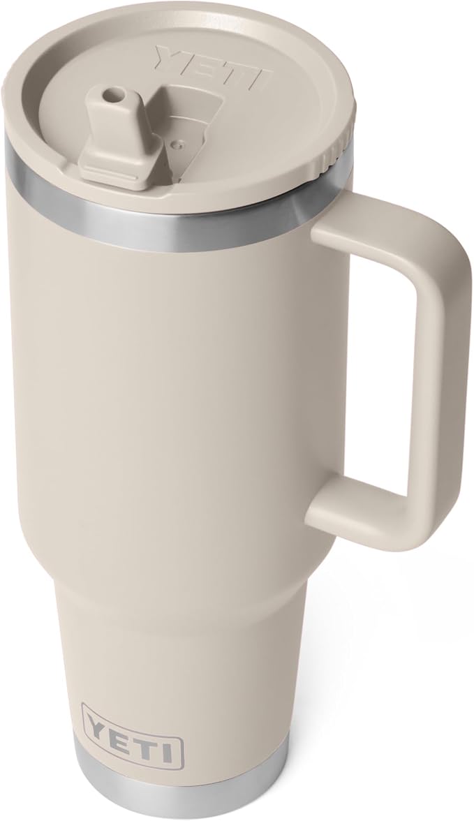 YETI Rambler 40 oz Travel Mug with Flip Straw Lid – Stainless Steel, Vacuum Insulated, Leakproof, Cup Holder Friendly, Cape Taupe