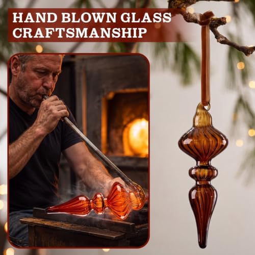12 Pcs Vintage Glass Finial Christmas Ornaments, Dark Brown