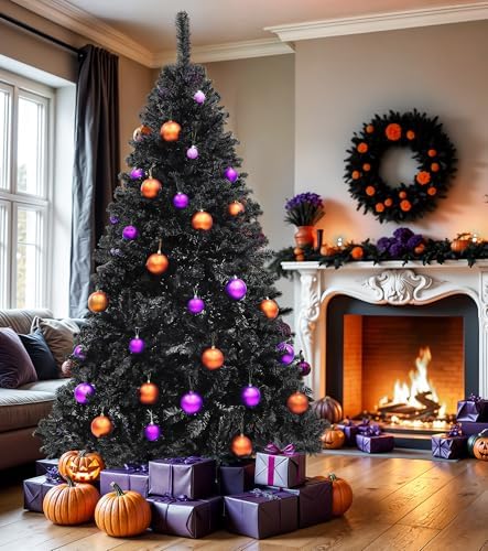 DWVO 7.5ft Artificial Black Halloween Christmas Tree, 1258 Tips