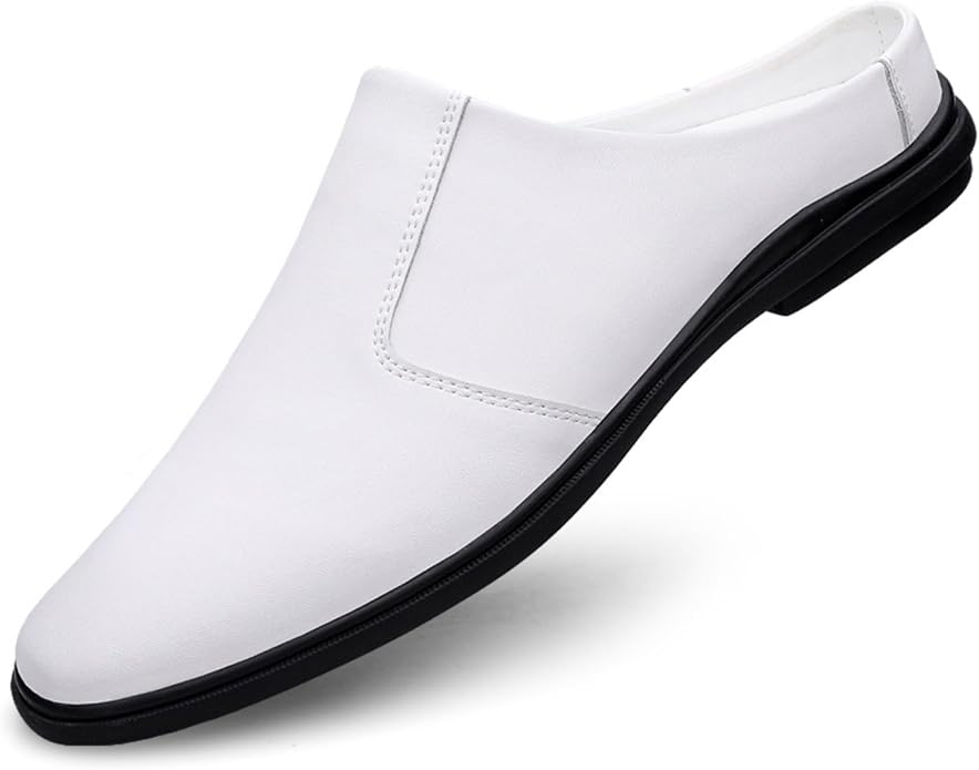 Men'S Leather Slippers Without Heel Straps Soft And Breathable Comfortable Hand-Sewn Casual Round-Toe Shoes Anti-Slip Sole Suitable For Daily Use Outdoor Activities Home Use Shopping
