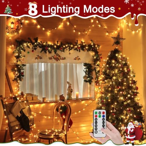 Christmas Lights Outdoor, Christmas Tree Lights Plug in, 8 Modes Twinkle String Light for Bedroom Wedding Party Ceiling Xmas Home Decorations 1200 LED(Warm White 394 FT)