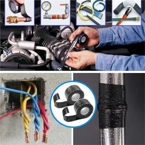 10 Roll 1 Inch X 10 FT Self-Fusing Silicone, Thickness 0.5mm Hose Repair Tape, Heavy Duty and Leak Proof Rubber Hose Tape, Pipe for Water(Black)