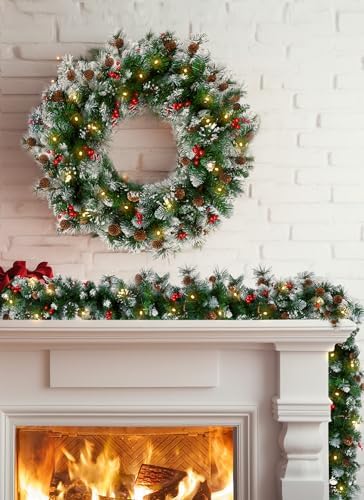 Christmas Garland with Lights, 9Ft Prelit Garland, 8 Light Modes & Timer