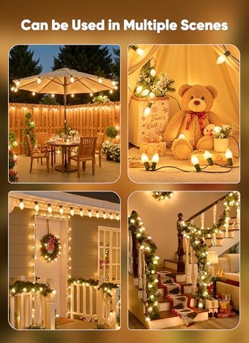 Minetom 100Ft Christmas Lights Outdoor, 100 LED C9 String Lights Warm White