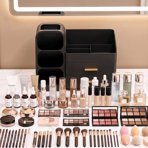 Large Capacity Makeup Organizer Countertop with Makeup Brush Holder for Vanity, Thickened Material, Bathroom Countertop Organizer Skin Care Perfumes Storage, Teen Girl Gifts for 12-23 Year