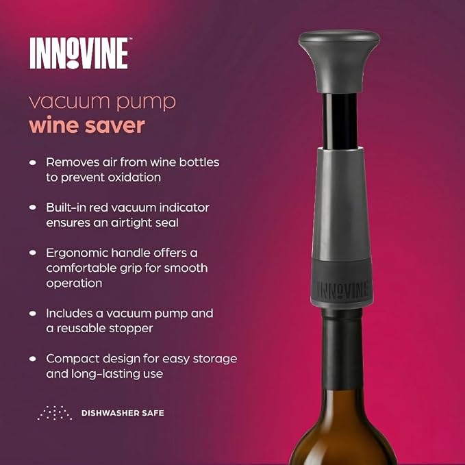Innovine Red Wine Pro 4-Piece Wine Tool Gift Set – Adjustable Wine Aerator with Stand, Double-Hinged Corkscrew & Vacuum Wine Saver with Stopper – Complete Red Wine Opening, Aeration & Preservation Kit