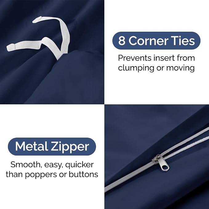 Duvet Cover Super King Size Set - Extra Soft Super King Duvet Cover 108" x 98" with 2 Pillow Shams for Women, Men, Kids & Teens - Comfy, Cozy, Hotel Luxury with Zipper Closures and Ties (Navy Blue)