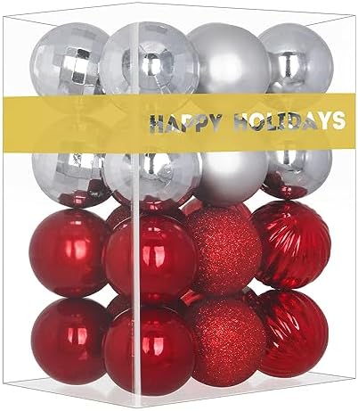 Silver & Red 3.2" Large Christmas Balls - Christmas Tree Decoration Ornaments Shatterproof Hanging Balls for Birthday Halloween Holiday Wedding Decorations Set of 24pcs