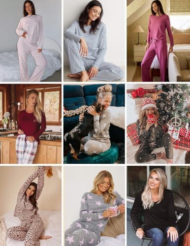 Ekouaer 2 Pack Womens Pajama Sets Long Sleeve Long Pants Pjs Loungewear
