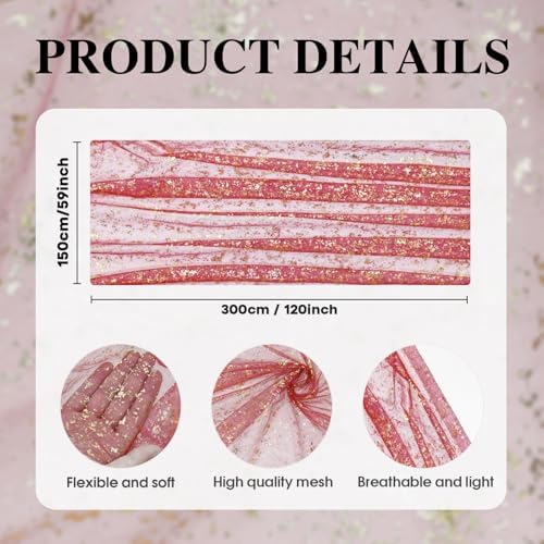 Artoid Mode Red Gold Gauze Table Runner 59x120 Inch 10FT, Glitter Metallic Foil Sheer Dining Wedding Anniversary Holiday Table Decor for Home Party