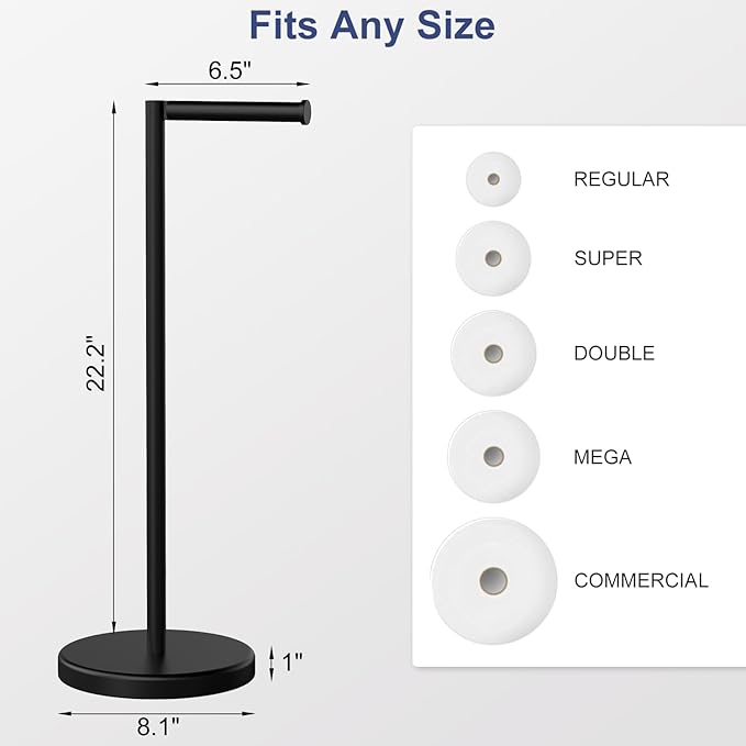 Matte Black Toilet Paper Holder Stand, 22.2" H Bathroom Free Standing Toilet Paper Roll Holder Storage Shelf for 4 Rolls, Stainless Steel Toilet Paper Holders with Non-Slip Stable Base