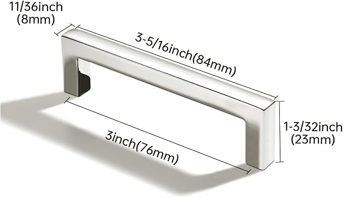 khtumeware 10 Pack 3 inch(76mm) Hole Center Polished Nickel Cabinet Pulls Solid Heavy-Duty Square Cabinet Handles Drawer Pulls Kitchen Cabinet Hardware Kitchen Handle