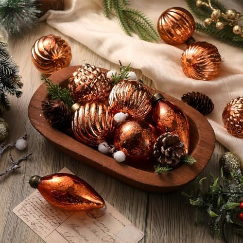 Syhood 18 Pcs Gold Copper Christmas Mercury Glass Balls Ornaments, 6 Styles