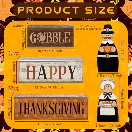 Lineshading 4 Pcs Thanksgiving Table Decor, Wooden Pilgrim Couple Sign Set