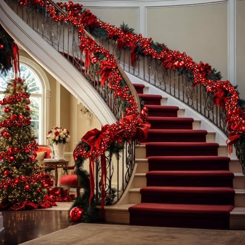 2 Pcs 6 ft Christmas Ball Ornament Garland, Mixed Red