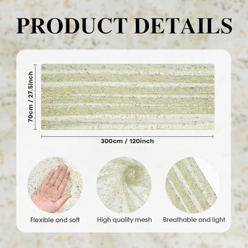 Artoid Mode Sage Green Gold Gauze Table Runner 120 Inch 10FT, Glitter Metallic Foil Sheer Dining Wedding Anniversary Holiday Birthday Table Decor for Home Party