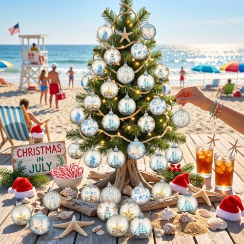 Outus 16pcs Coastal Christmas Ball Ornament for Tree, Ocean Christmas Decor