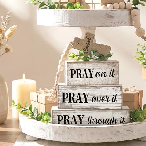Moucuny 4 Pcs Christian Table Decor Wooden Cross Wooden Bible Verse Sign