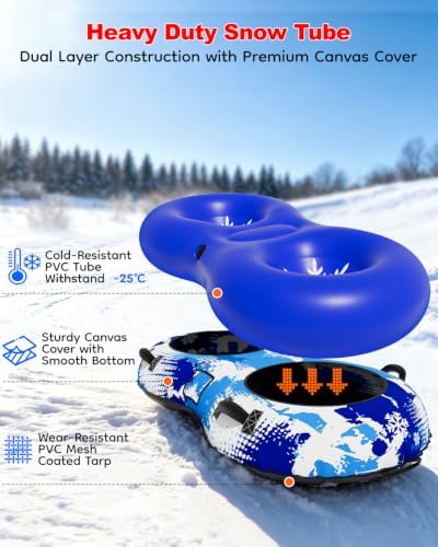 Raxurt 2 Person Heavy Duty Snow Tube, Snow Sled with Premium Canvas Cover