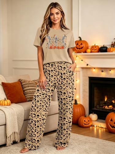 Skull Sets for Women Halloween Bloody Shirts Dancing Skeleton 2 Pc Set