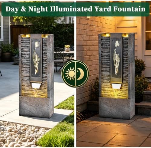 39.2" H Water Fountain Outdoor with LED Lights, Pool Fountain