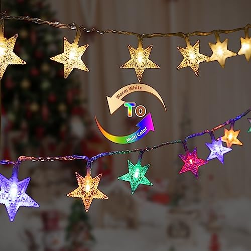Star String Lights Plug in - 33 ft 100 LED Star Fairy String Lights with Remote and Timer, Waterproof for Bedroom Porch Wedding Party Patio Garden Tent Indoor Outdoor Décor, Warm White, Multicolor
