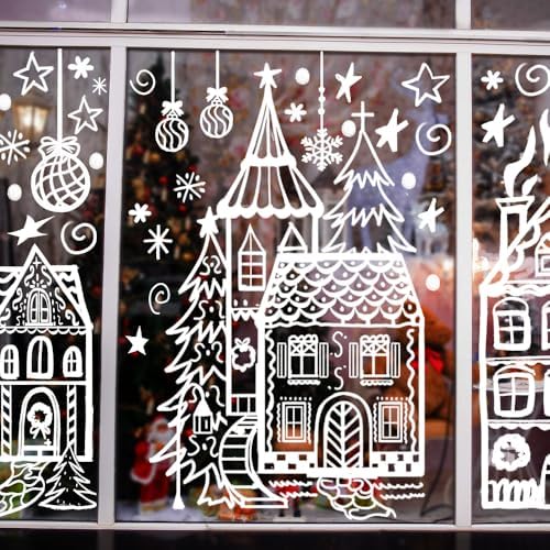DIYDEC 15.7 * 27.5'' Large White House Christmas Window Stickers for Glass