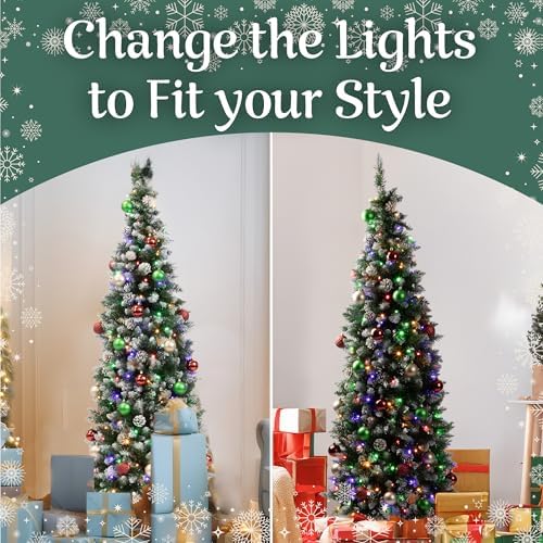 Elf Stor 6ft Flocked Prelit Christmas Tree with Stand, Green/White