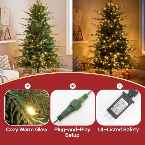 7 FT Prelit Aspen Fir Christmas Tree, Blue Spruce Xmas Tree