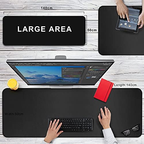 CENNBIE Leather Desk Mat,55" x 19.6" Extra Large Desk Pad Protector (Black)