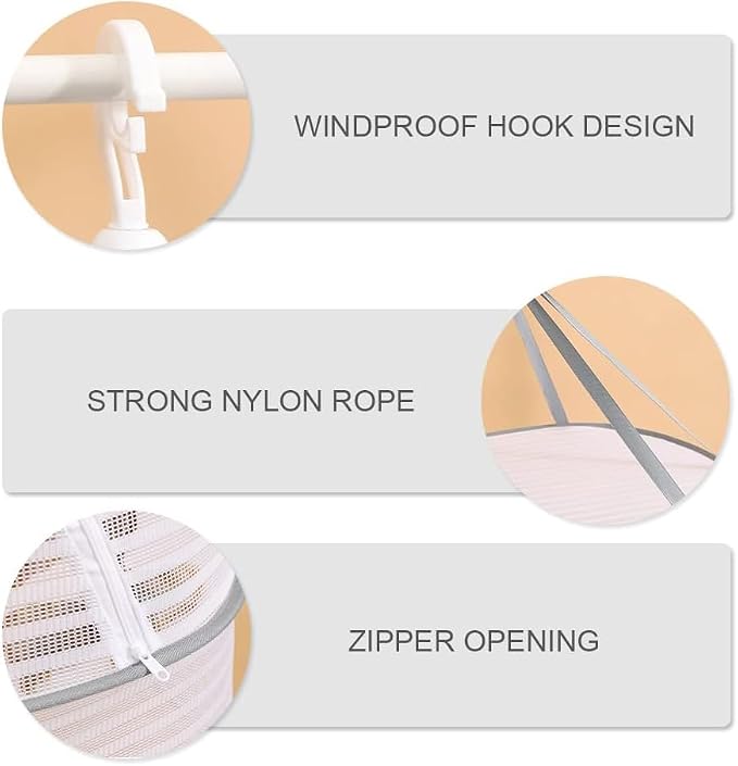 Foldable Drying Net for Vegetables, Fish, and Dehydrated Goods, Multi-tiered Food Drying Net, Versatile Drying Rack, Windproof Design, Zipper Closure for Insect Protection (White, Triple Layer)