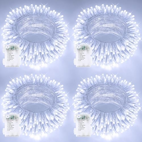 4 Pack 400 LED Battery Operated String Lights, Twinkle Lights Cool White