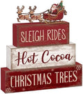 Moucuny 4 Pcs Christmas Table Decoration for Home Wooden Santa Sleigh Signs
