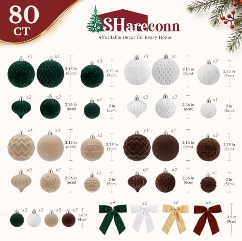 SHareconn 80pcs Velvet Christmas Tree Balls Ornaments Set Decorations Green